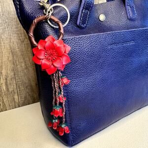 Copied - Leather Red Flower Purse Charm Genuine Leather Bag Charm NEW FAST SHIP